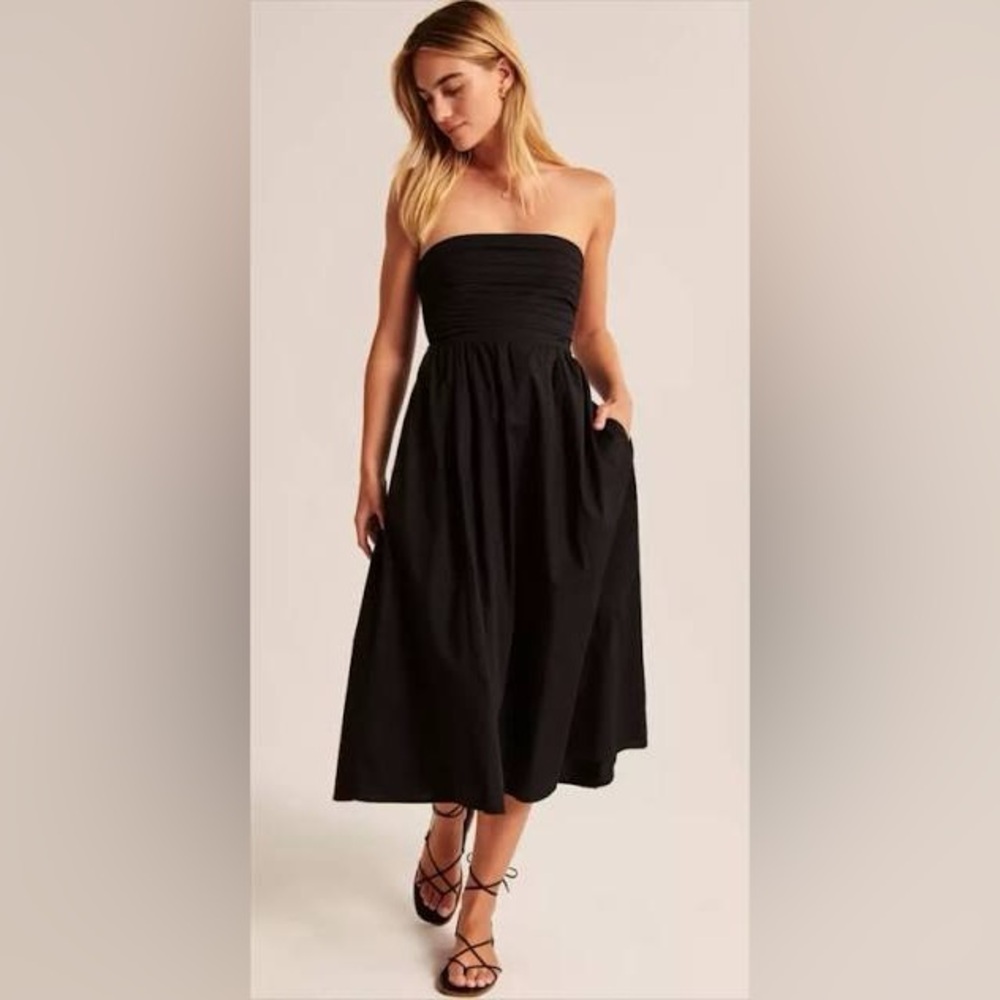 Abercrombie & Fitch Emerson Poplin Black Strapless Dress
